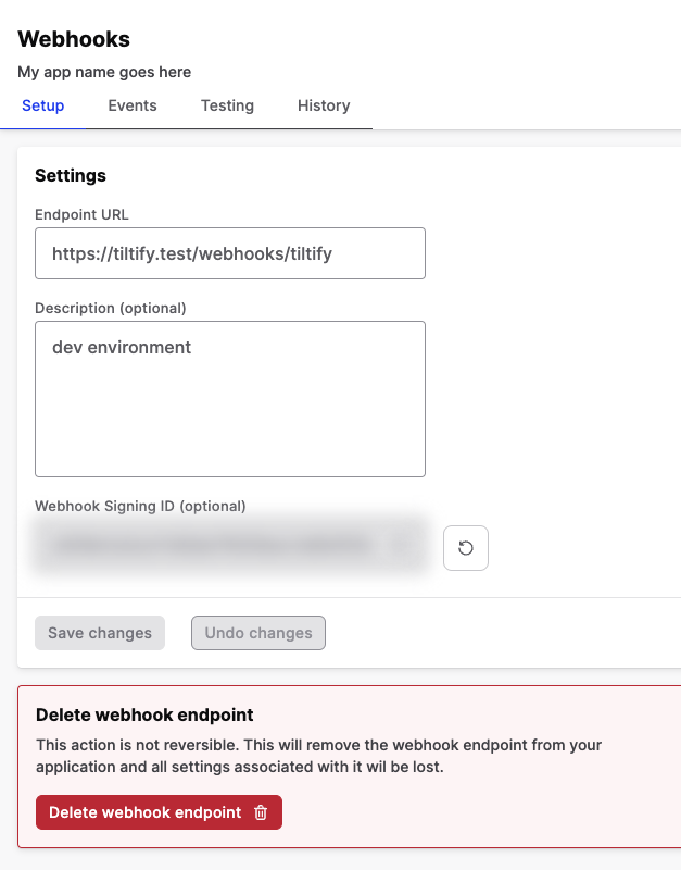 a screenshot of the webhook endpoint overview page